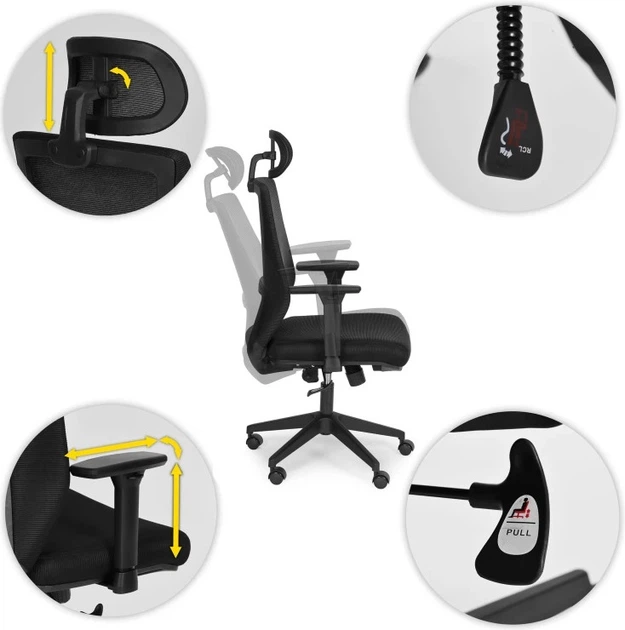 Офісне крісло ModernHome by Multistore поворотне ергономічне Чорне 3219 (5905817009305) - зображення 8