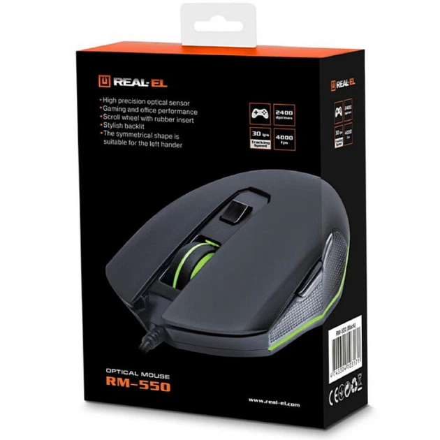 Мишка REAL-EL RM-550 USB Black (EL123200027) (343957) - Фото 9 Мишка REAL-EL RM-550 USB Black (EL123200027) (343957) - зображення 9