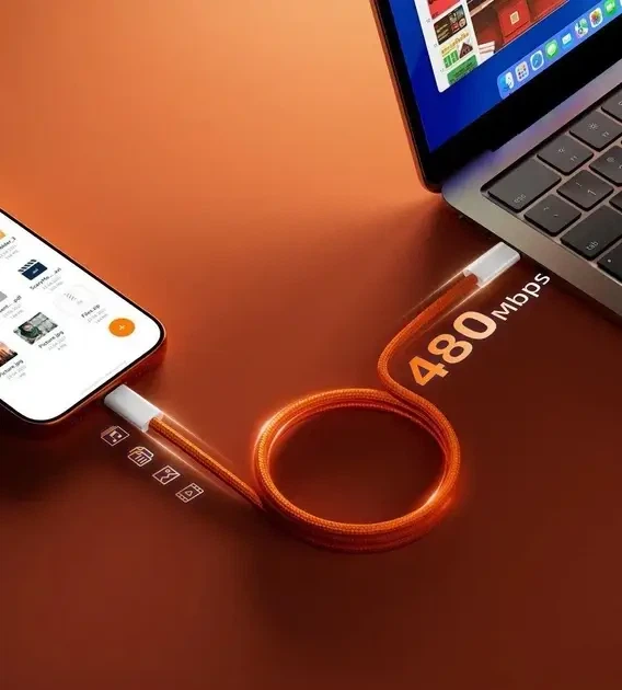Кабель movex быстрой зарядки 60w для iPhone iPhone 15 16 17 Max Huawei Xiaomi Meizu Vivo Oppo Type-C to (оранжевый) - изображение 4
