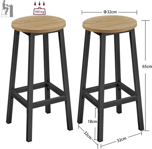 Набір барних стільців Leobert круглі з підставкою для ніг 65 см 2 шт. (5903332086634) - зображення 4