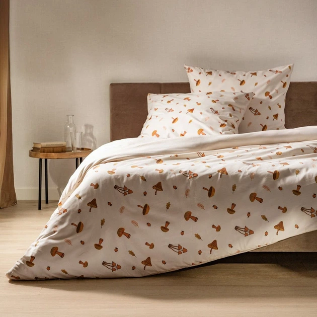 Komplet pościeli Homla Shroom Poszewka na kołdrę 160 x 200 cm + 2 poszewki na poduszki 70 x 80 cm z mikrofibry w grzyby ecru (5906496756009) - obraz 2