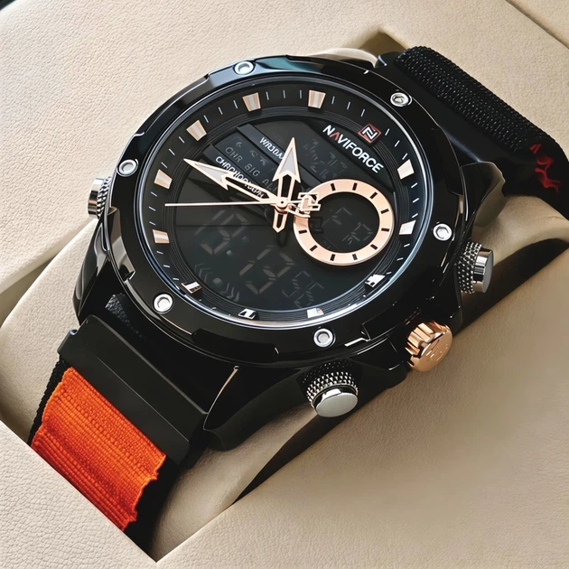 Чоловічий спортивний тактичний годинник Naviforce Pride Orange, 2 ремінці - изображение 2