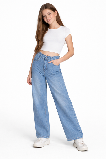 Джинси baggy підліткові для дівчинки блакитні (11-15 років) 146 (DB-3105) - Фото 1 Джинси baggy підліткові для дівчинки блакитні (11-15 років) 146 (DB-3105) - зображення 1