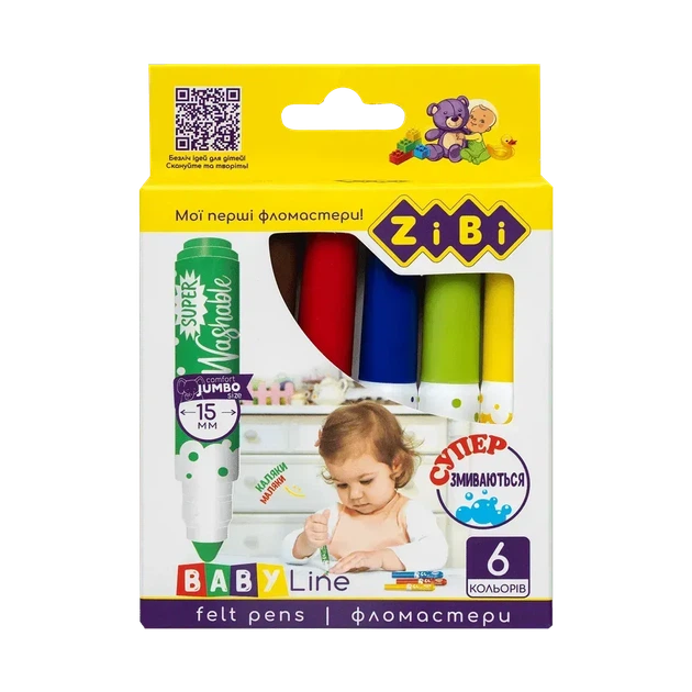 Фломастери ZiBi Super Washable Jumbo 6 кольорів BABY Line ZB.2816 - Фото 1 Фломастери ZiBi Super Washable Jumbo 6 кольорів BABY Line ZB.2816 - изображение 1