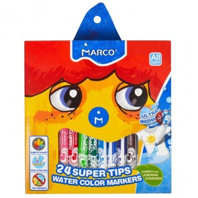 Фломастери Marco 24 кольори Super Washable 1630-24CB - Фото 1 Фломастери Marco 24 кольори Super Washable 1630-24CB - изображение 1