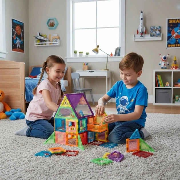 Магнітний конструктор ModernHome by Multistore Будинок з автомобілем та причепом 106 елементів HC473205 (5905817008131) - зображення 11