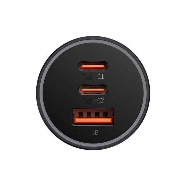 Автомобильное зарядное устройство Baseus Golden Contactor Triple Fast Charger 65W 2xUSB-C/USB-A Dark Grey (CGJP010013) - изображение 2