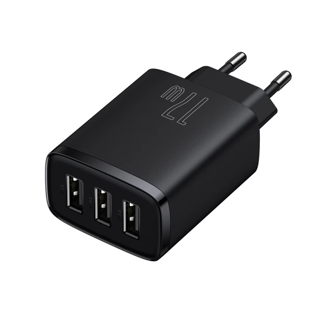 Мережевий зарядний пристрій Baseus Compact 17W 3xUSB-A Black (CCXJ020101) - Фото 2 Мережевий зарядний пристрій Baseus Compact 17W 3xUSB-A Black (CCXJ020101) - зображення 2