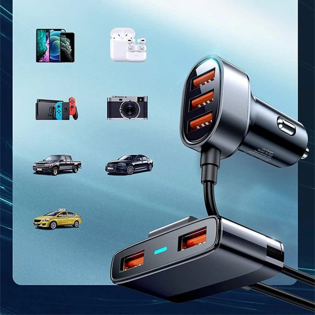 Автомобильное зарядное устройство Joyroom 5x USB-A with Extension Cable 6.2A Black (JR-CL03) - Фото 6 Автомобильное зарядное устройство Joyroom 5x USB-A with Extension Cable 6.2A Black (JR-CL03) - изображение 6