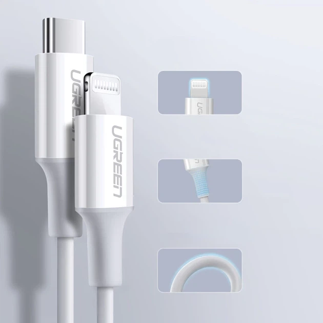 Кабель Ugreen USB Type-C to Lightning 3A 0.25m White (UGR1291WHT) - изображение 13