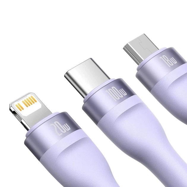 Кабель Baseus Flash 2 USB-A/USB-C to USB-C/Lightning/Micro-USB 1.5m Purple (CASS030205) - изображение 2