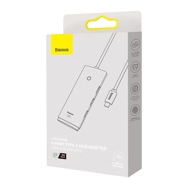 USB-хаб Baseus Lite Series Hub 4-in-1 USB-C to 4хUSB-A/USB-C 0.25m Black (WKQX030301) - изображение 5