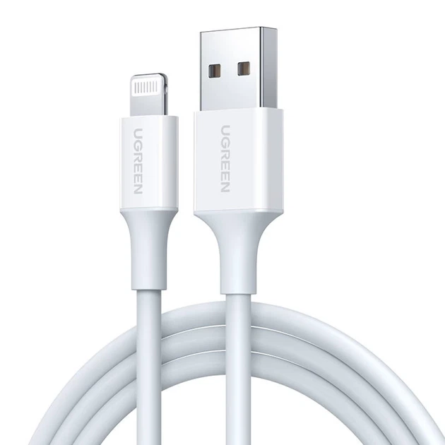 Кабель Ugreen US155 USB-A to Lightning 2.4A 1.5m White (80315) - Фото 1 Кабель Ugreen US155 USB-A to Lightning 2.4A 1.5m White (80315) - изображение 1