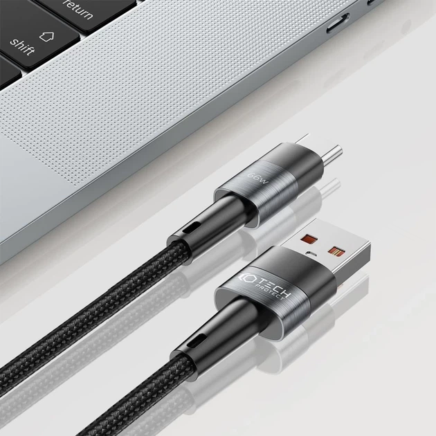 Кабель Tech-Protect UltraBoost Type-C Cable 66W | 6A 200cm Grey (9490713934142) - Фото 4 Кабель Tech-Protect UltraBoost Type-C Cable 66W | 6A 200cm Grey (9490713934142) - изображение 4
