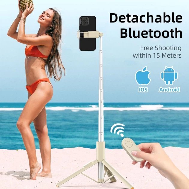 Универсальный штатив Tech-Protect Bluetooth Selfie Stick Tripod Beige (5906302330874) - изображение 10
