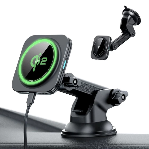 Автодержатель с функцией беспроводной зарядки ESR Magnetic Dashboard Car Mount Wireless Charger Qi2 15W Black with MagSafe (4894240210963) - изображение 2