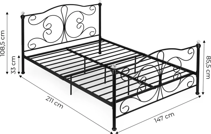 Łóżko ModernHome by Multistore metalowe ze stelażem 140 x 200 cm Czarne (DNYSF333A) - obraz 9