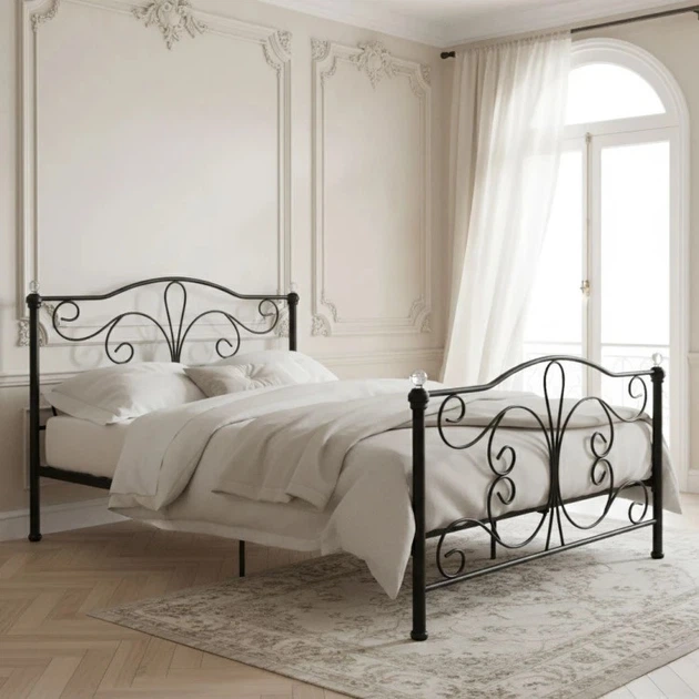 Łóżko ModernHome by Multistore metalowe ze stelażem 140 x 200 cm Czarne (DNYSF333A) - obraz 10