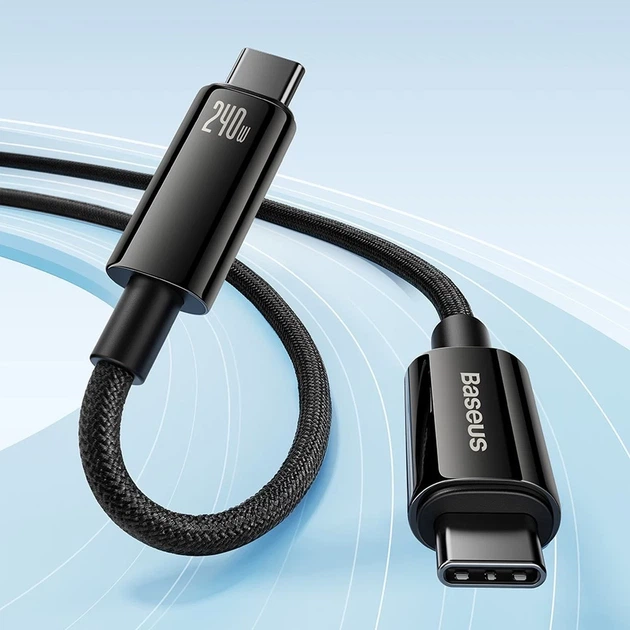 Кабель Baseus Tungsten Gold USB-C to USB-C QC PD 3.1 480Mb/s 240W 1 m Black (CAWJ040001) - изображение 4