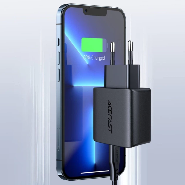 Мережевий зарядний пристрій Acefast A1 QC 20W USB-C Black (A1 black) - зображення 7