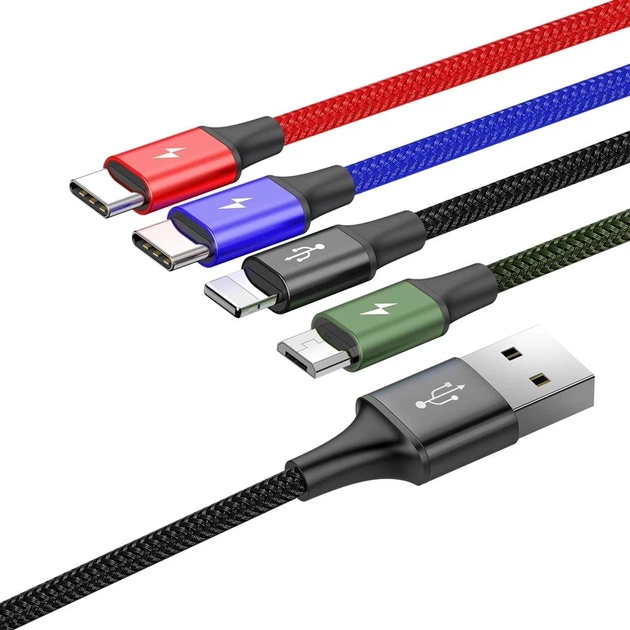 Кабель Baseus Rapid 4-in-1 USB-A to 2xUSB-C/Lightning/Micro-USB 1.2m Black (CA1T4-B01) - изображение 4