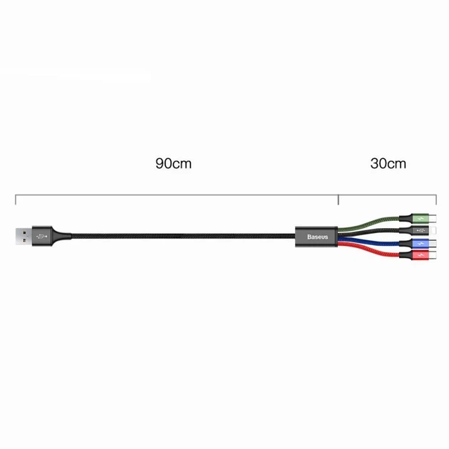 Кабель Baseus Rapid 4-in-1 USB-A to 2xUSB-C/Lightning/Micro-USB 1.2m Black (CA1T4-B01) - изображение 15