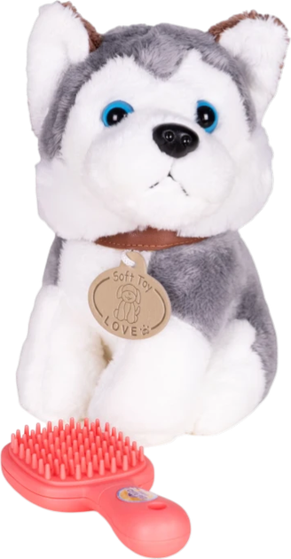 Maskotka ModernHome by Multistore Pluszowy piesek w torebce Husky z szczotką do pielęgnacji 18 cm HC750229 (5905817008278) - obraz 6