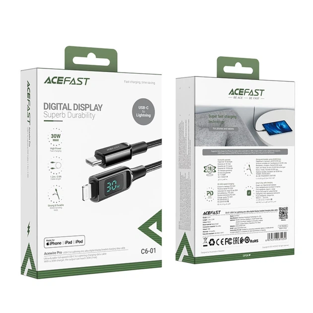 Кабель Acefast MFI USB-C to Lightning 1.2m 30W Black (C6-01 Black) - изображение 5