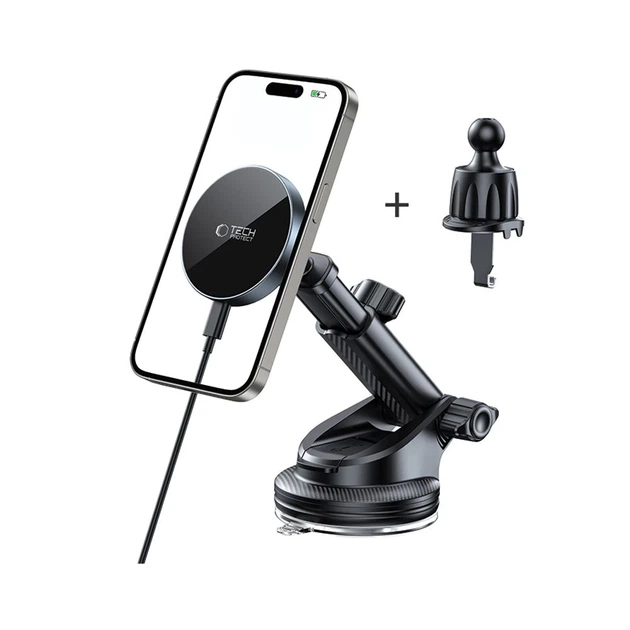 Автодержатель с функцией беспроводной зарядки Tech-Protect MM15W-V5 Magnetic Dashboard & Vent Car Mount 15W Black with MagSafe (5906302361045) - изображение 2