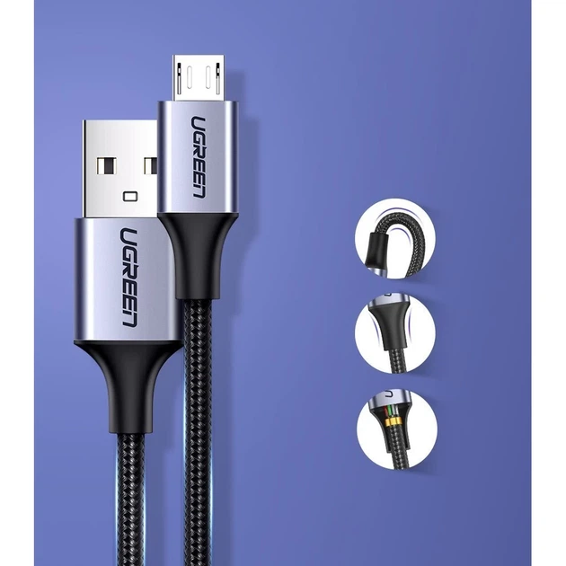Кабель Ugreen USB-A to micro USB 1m Gray (6957303861460) - зображення 7