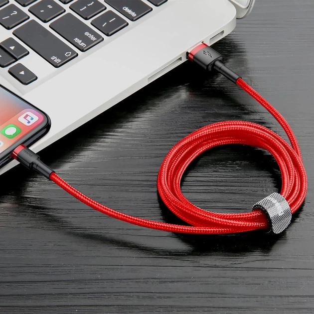 Кабель Baseus Kevlar Cable USB for Lightning 1.5A 2M Gray+Red (CALKLF-C09) - Фото 4 Кабель Baseus Kevlar Cable USB for Lightning 1.5A 2M Gray+Red (CALKLF-C09) - зображення 4