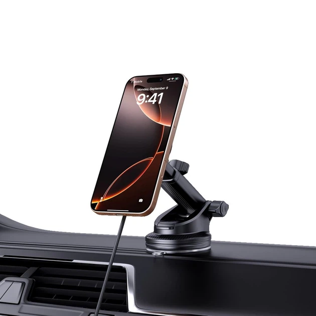 Автодержатель с функцией беспроводной зарядки Tech-Protect MM15W-V7 QI2 Magnetic Dashboard & Vent Car Mount Wireless Charger 15W Black with MagSafe (5 - изображение 8
