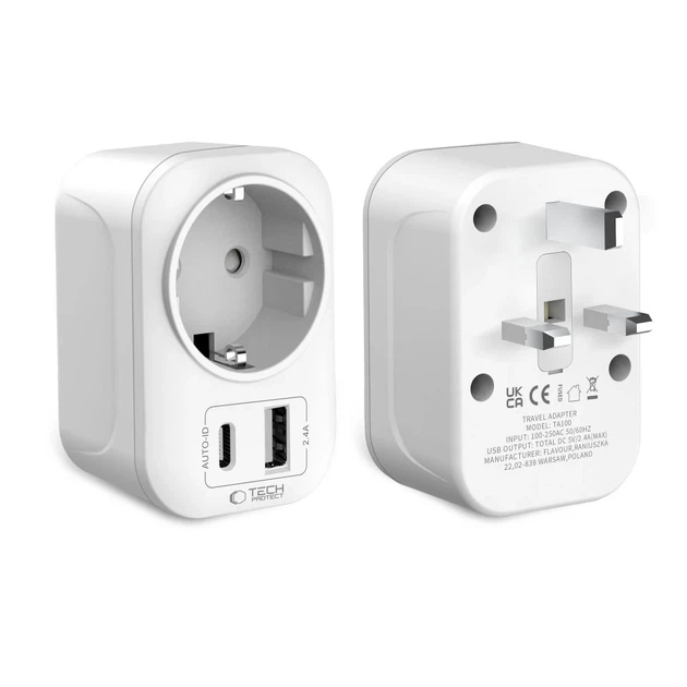 Адаптер Tech-Protect Travel Adapter TA100 UK to EU White (5906302368525) - изображение 2