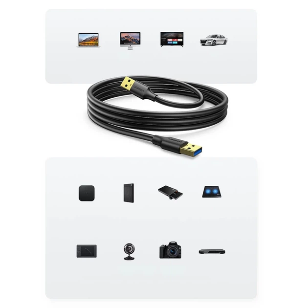 Кабель Ugreen USB-A to USB-A 0.5m Black (6957303800513) - зображення 5