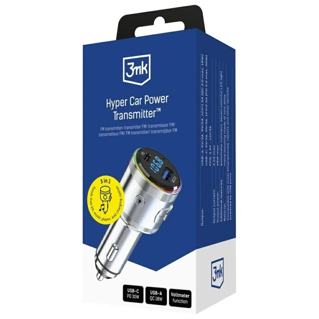 Автомобильное зарядное устройство 3mk Hyper Car Power Transmitter QC | PD 48W USB-C/USB-A Silver (5903108636247) - изображение 8