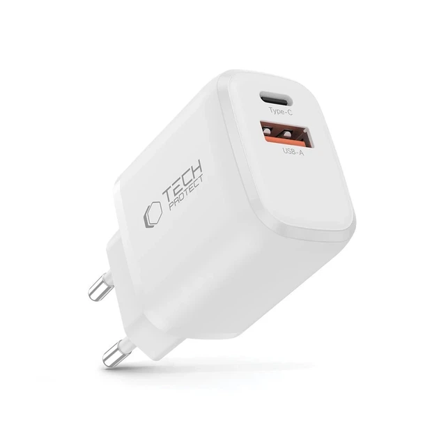 Мережевий зарядний пристрій Tech-Protect NCA20 QC/PD 20W USB-C | USB-A White (5906302319077) - зображення 2