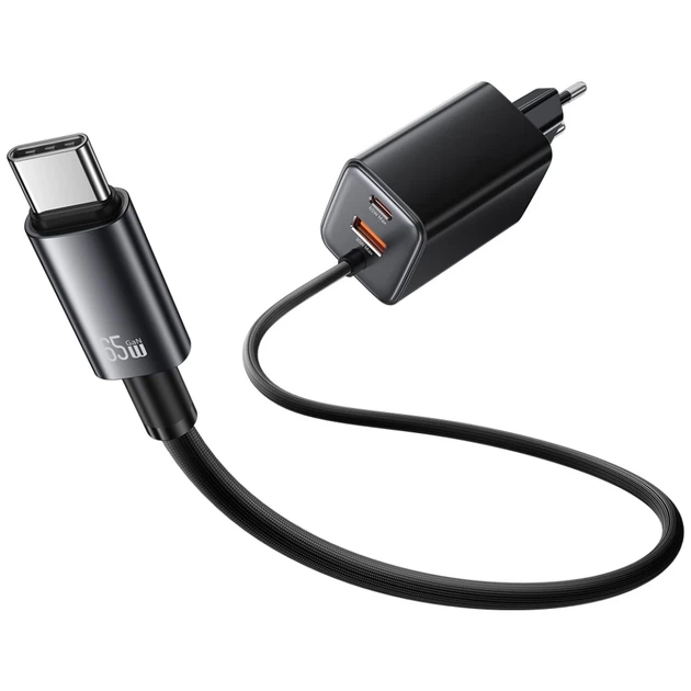 Сетевое зарядное устройство Usams JC Series PD/QC 65W USB-C | USB-A with Built-In USB-C Cable Black (CC266TC01) - Фото 2 Сетевое зарядное устройство Usams JC Series PD/QC 65W USB-C | USB-A with Built-In USB-C Cable Black (CC266TC01) - изображение 2