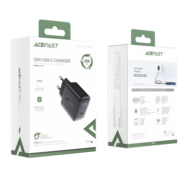 Мережевий зарядний пристрій Acefast A1 QC 20W USB-C Black (A1 black) - зображення 5