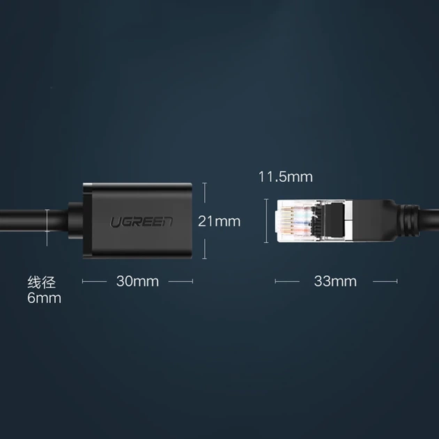 Кабель-удлинитель Ugreen Ethernet RJ45 (Male) to RJ45 (Female) 1000Mbps 0.5m Black (6957303882786) - Фото 9 Кабель-удлинитель Ugreen Ethernet RJ45 (Male) to RJ45 (Female) 1000Mbps 0.5m Black (6957303882786) - изображение 9