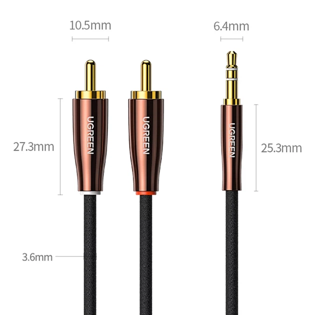 Кабель Ugreen Mini Jack 3.5mm to 2x RCA 2m Copper (6957303888474) - Фото 15 Кабель Ugreen Mini Jack 3.5mm to 2x RCA 2m Copper (6957303888474) - зображення 15