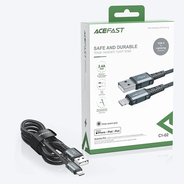 Кабель Acefast MFI USB-A to Lightning 1.2m Black (C1-02 Black) - зображення 12