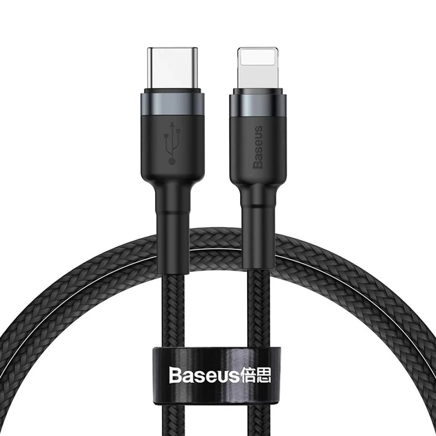 Кабель Baseus Cafule USB-C to Lightning 1m Black/Grey (CATLKLF-G1) - Фото 1 Кабель Baseus Cafule USB-C to Lightning 1m Black/Grey (CATLKLF-G1) - изображение 1