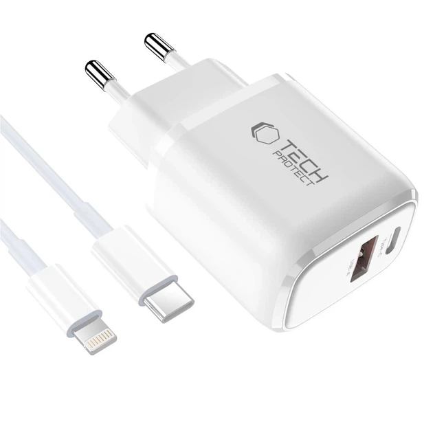 Мережевий зарядний пристрій Tech-Protect NCA20 QC/PD 20W USB-C | USB-A with USB-C to Lightning Cable White (5906302330546) - зображення 3