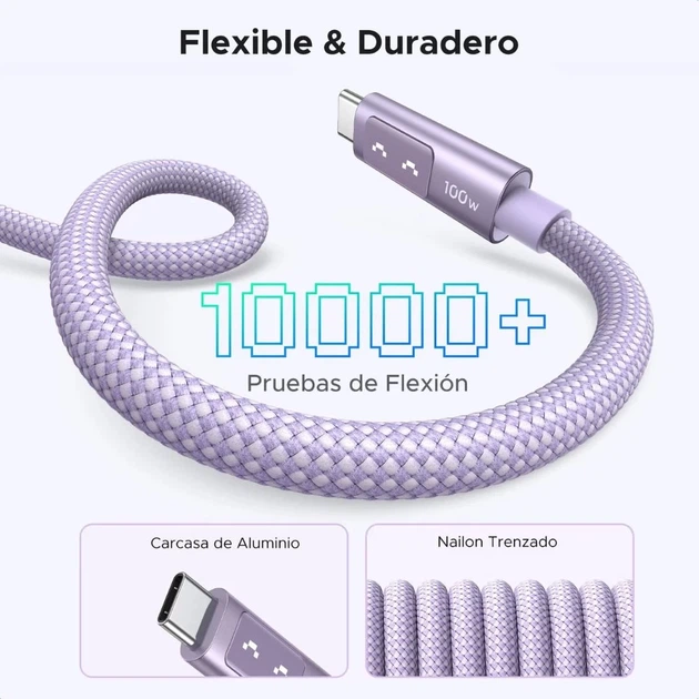 Кабель Ugreen Uno USB-C to USB-C 100W 2m Purple (6941876262168) - Фото 4 Кабель Ugreen Uno USB-C to USB-C 100W 2m Purple (6941876262168) - зображення 4
