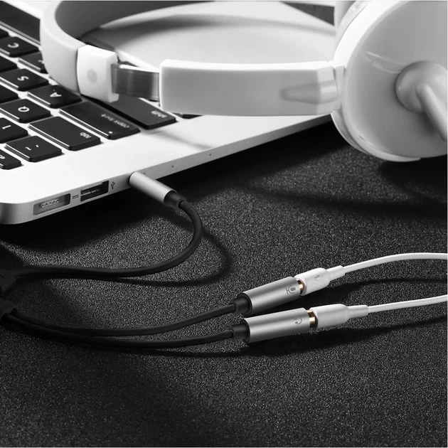Кабель Ugreen Headphone Splitter 3.5 mm Mini Jack/AUX (Microphone + Stereo Output) 20cm Silver (6957303836192) - зображення 3