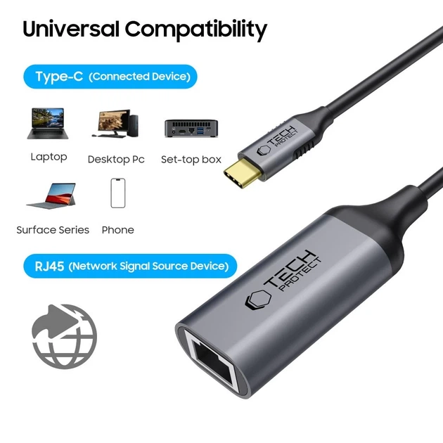 Адаптер Tech-Protect UltraBoost USB-C to Ethernet RJ45 1000Mbps Black (5906302321834) - Фото 2 Адаптер Tech-Protect UltraBoost USB-C to Ethernet RJ45 1000Mbps Black (5906302321834) - изображение 2