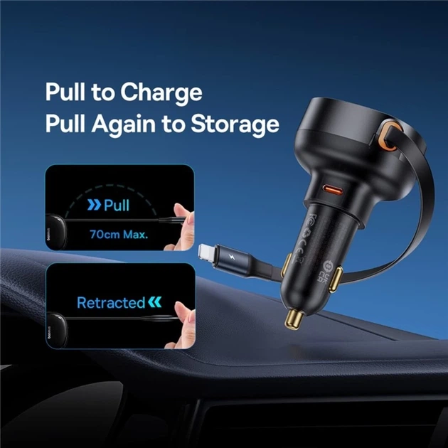 Автомобильное зарядное устройство Baseus Enjoyment Pro USB-C with Lightning Cable 60W Black (C00057803111-00) - изображение 7