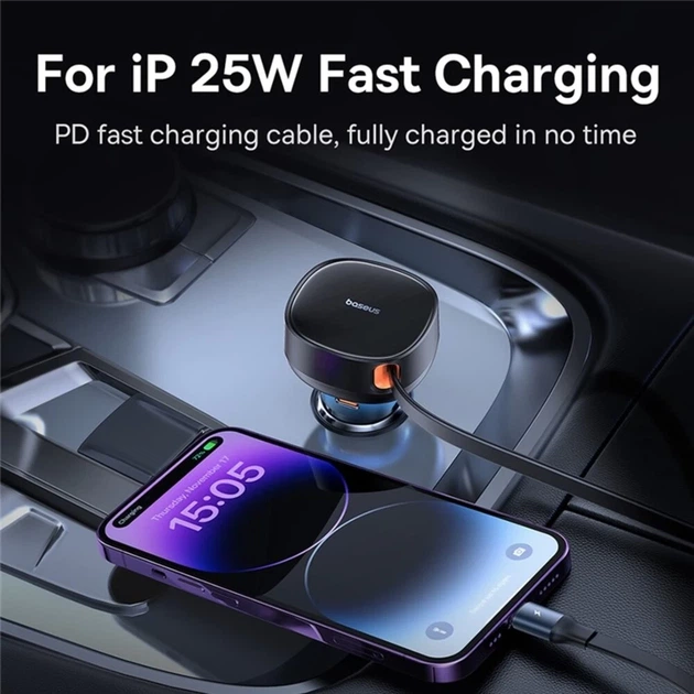 Автомобильное зарядное устройство Baseus Enjoyment Pro USB-C with Lightning Cable 60W Black (C00057803111-00) - изображение 9