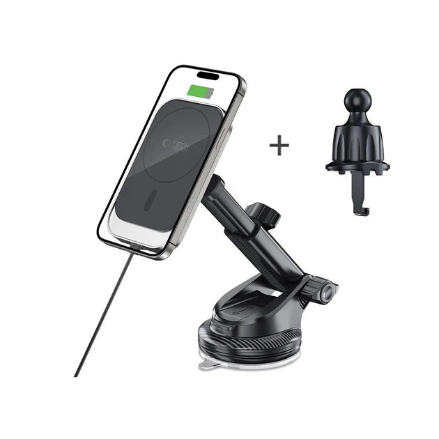 Автодержатель с функцией беспроводной зарядки Tech-Protect MM15W-V9 Magnetic Dashboard & Vent Car Mount Wireless Charger 15W Black with MagSafe (59063 - изображение 2