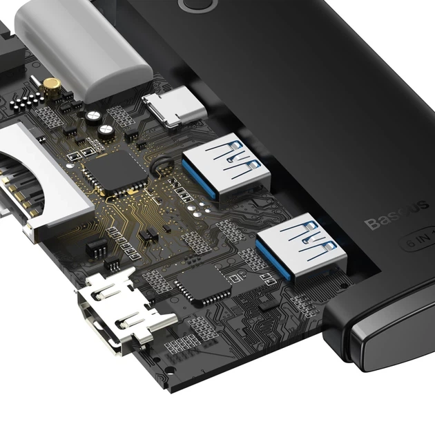USB-хаб Baseus Lite Series 6-in-1 USB-C to 2xUSB-A/USB-C/HDMI/SD/TF Black (WKQX050001) - изображение 8